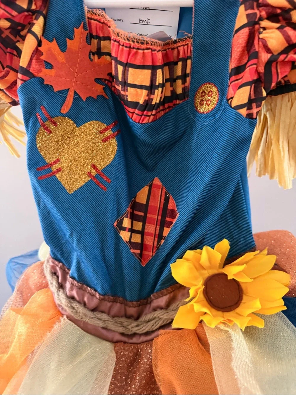 Girls Blue & Orange Sunflower Scarecrow Costume Dress